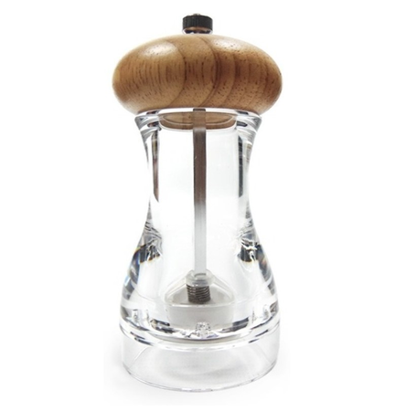 Molinillo Pimentero De Acrílico Con Tapa De Madera 16 Cm Blanco