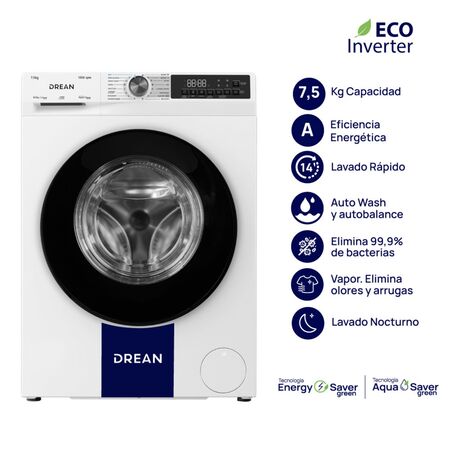 Lavarropas Carga Frontal Inverter 7,5 Kg Blanco Drean - LFDR0710ISB0