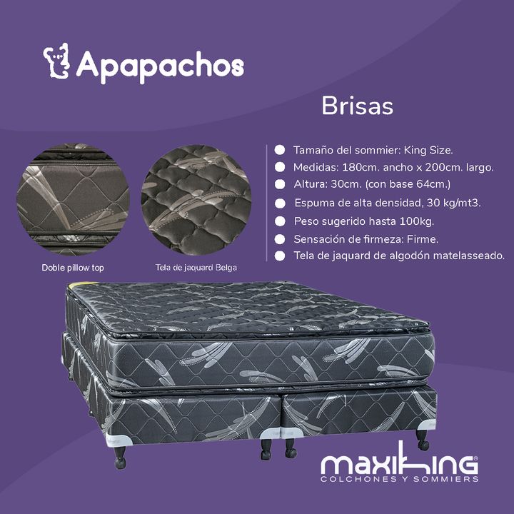 Sommier y Colchon Maxiking Brisas King Size 180x200x30cm Espuma de Alta Densidad Doble Pillow de Jackard - Vista 2