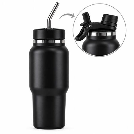 Botella automate térmica 2 en 1 con pico matero y pico botella color negro
