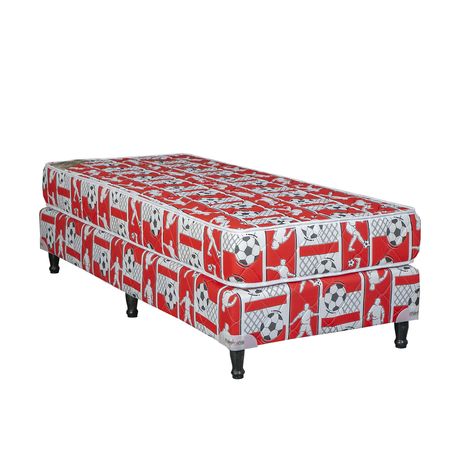 Sommier y Colchon Maxiking Infantil 1 Plaza 80x190x20cm de Espuma Tela Acolchada Futbolero Rojo y Blanco