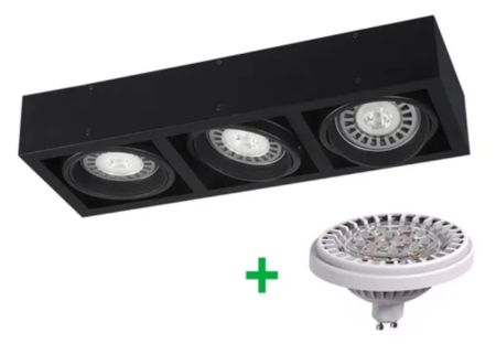 Aplique Plafon Box Lampara Ar111 3 Luces Led Cardanico 36w Negro