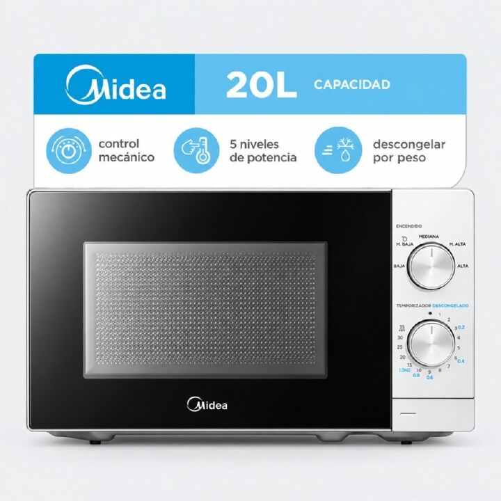 Horno a Microondas Midea 20L 650W Control Mecánico Blanco MW-MN120WAR1 - Vista 1