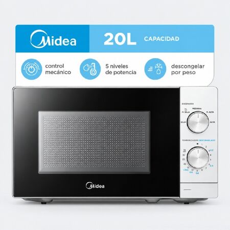 Horno a Microondas Midea 20L 650W Control Mecánico Blanco MW-MN120WAR1