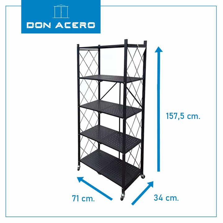 Estantería Plegable de 5 Niveles con Ruedas Color Negro DON ACERO - Vista 2