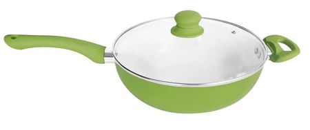 Wok Con Mango Y Tapa De Vidrio. D26 Cm Verde ( 47126 VER)
