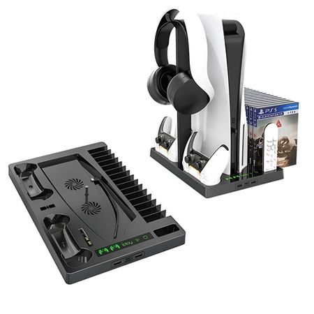 Soporte Multifuncional Con Ventilador Y Estacion De Carga Dual Compatible Con Ps5 Organizador Con Almacenamiento