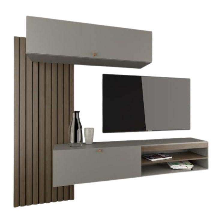 Mueble Rack Tv Flotante Centro De Entretenimiento Living Tables 1113 Nogal Gris - Vista 4