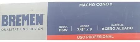 Macho Roscar Bremen SAE BSW Cono 2 de 7/8 x 9 Pulgadas