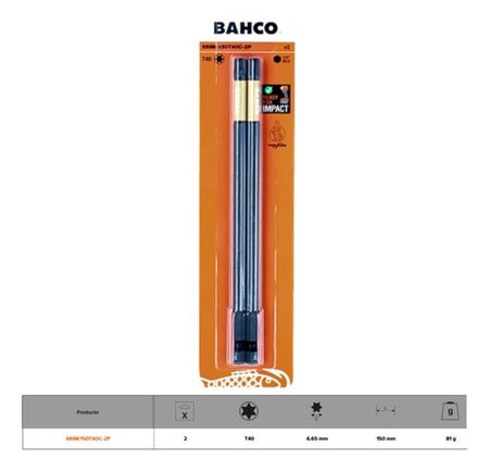 Punta Bahco Torx Macho T40 Impacto 1/4 Pulgada 150mm Set 2u