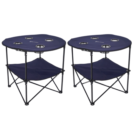 Kit x2 Mesas plegables de camping playa Bynox con posa vasos azules