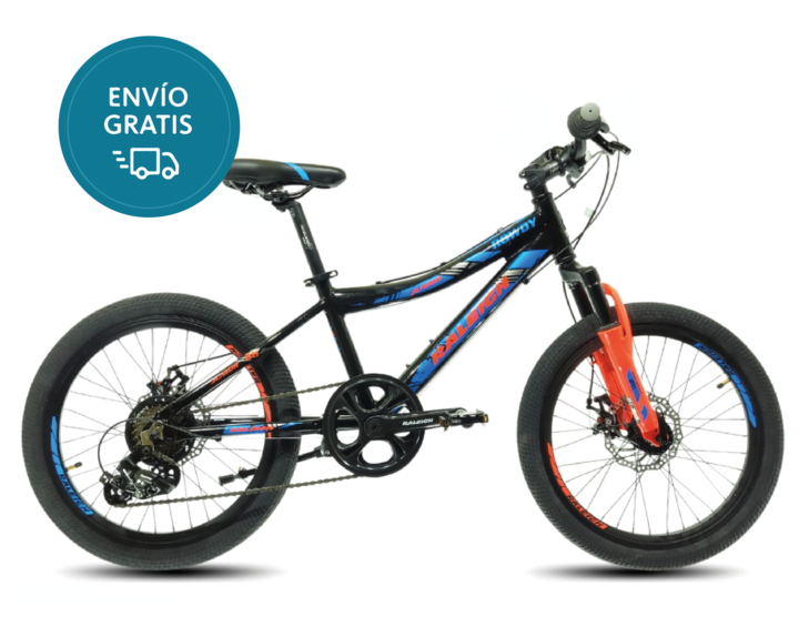 Bicicleta Raleigh Rowdy / Negro / Frenos a disco mecánicos / Cuadro de aluminio / 7Vel. / Rodado 20". - Vista 1