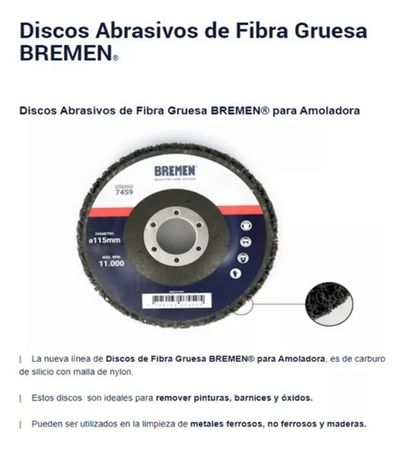 Disco Abrasivo de Fibra Bremen 4.5 Pulgadas 115mm