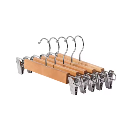Pack De 10 Perchas Para Pantalon De Madera Lustrada Con Broches