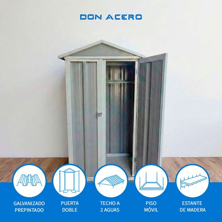 Armario Deposito Galpon de jardin 1x057x2 Gris + piso + estante DON ACERO - Vista 4