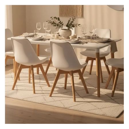 Juego De Comedor Mesa Nordica 120x80cm+6 Sillas Tulip Blanco