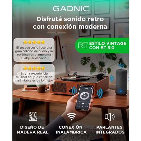 Tocadiscos Gadnic Soundix7 Retro Bluetooth 3 Velocidades FM USB