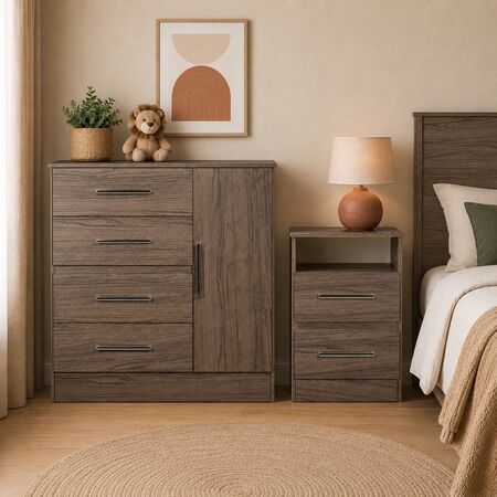Mesa de luz y Comoda Cajonera Combo Infantil Reforzado Melamina Maximo fortaleza Dakota