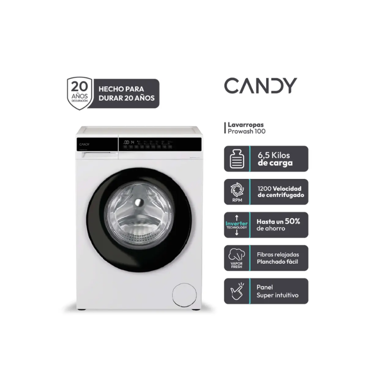 Lavarropas Candy 6,5Kg Inverter 1200 RPM Blanco Ey26sb7-12 - Vista 3