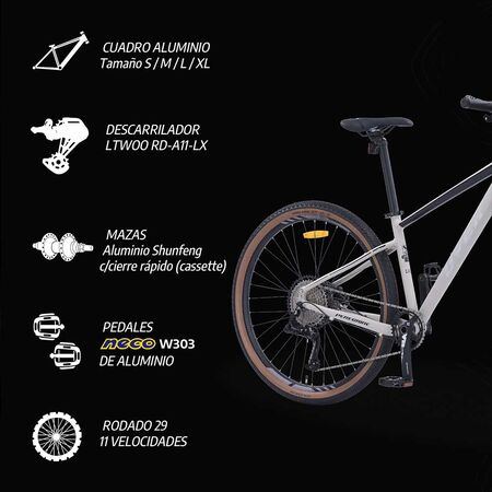 Bicicleta Mtb Overtech Peregrine GT R29 Aluminio 11 Velocidades, Freno Hidraulico, Suspensión de Aire con Bloqueo