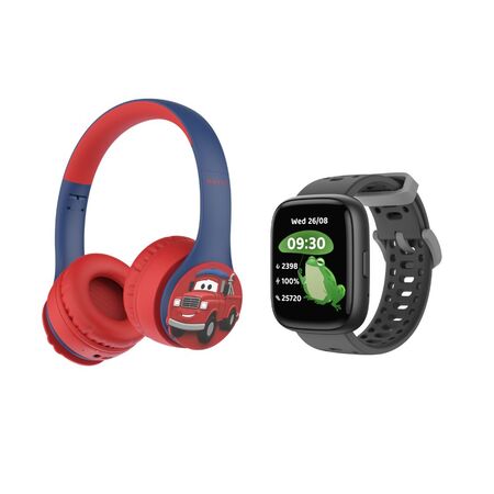 Reloj Inteligente Smartwatch Noak Negro y Auriculares Cars Niños Havit Azul
