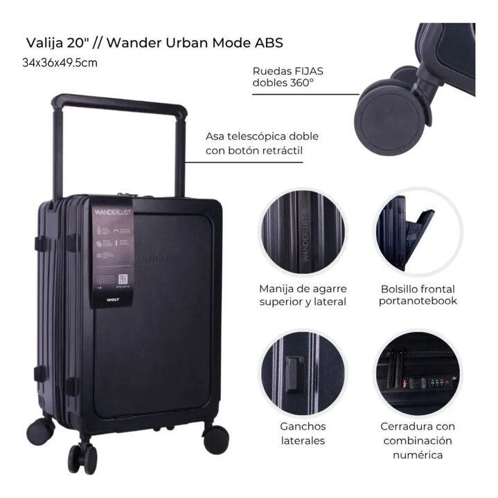 Valija Wanderlust Urban Mode Abs Negro 20 Pulg 39977 - Vista 5