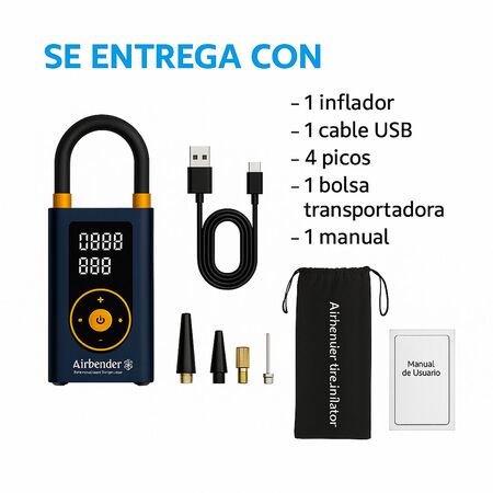 Inflador Compresor de Aire PowerBank Portatil Compacto Airbender