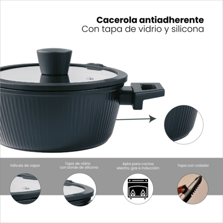 Cacerola con Asas y Tapa 24 cm Negro
