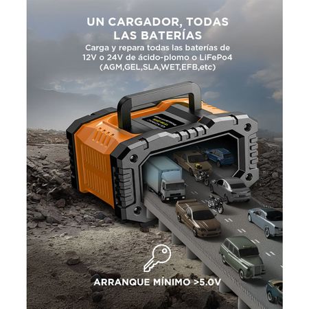 Cargador Inteligente De Batería De Autos y Motos Gadnic CBAT-Armor 12V 24V Mantenedor Portátil Apto Gel Acido LiFePo4