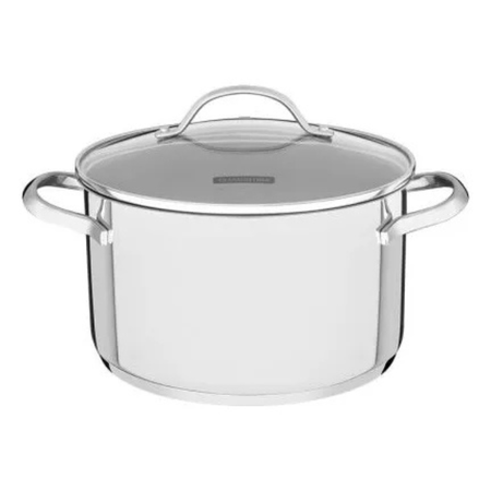 Cacerola Honda C/ Asas 24cm 6,1 Lt Acero Inox Tramontina Una Plateado