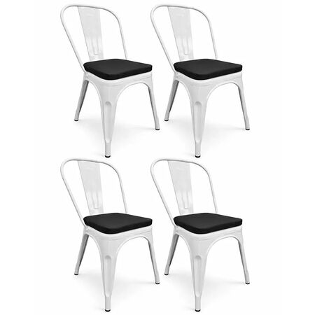 COMBO: 4 Sillas Metálicas Tolix Blanco Brillante + 4 Almohadones Cuerina Dalton Negro C/Cierre