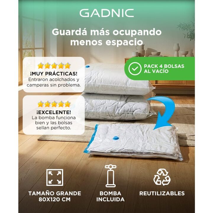 Kit de Bolsas Al Vacio 5 En 1 Gadnic Para Guardar Ropa 80 x 120 cm - Vista 2