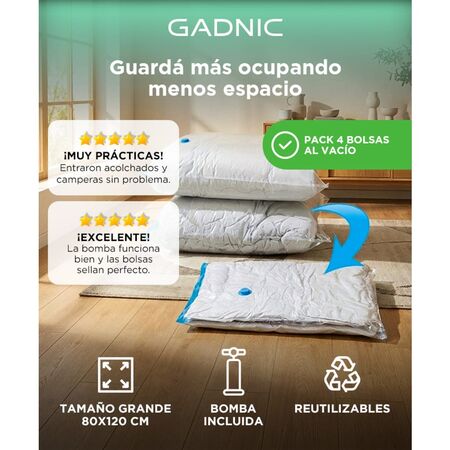 Kit de Bolsas Al Vacio 5 En 1 Gadnic Para Guardar Ropa 80 x 120 cm