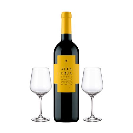 Set Vinos Tintos Alfa Crux Corte Uco y 2 Copas y Estuche Libro