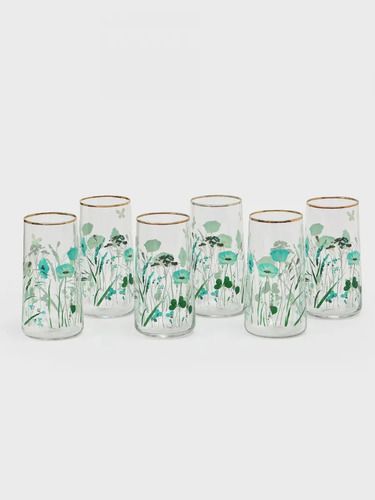 Set 6 Vasos Miuri Floral Con Borde Dorado 520 Ml Trago Largo Aqua - Vista 3
