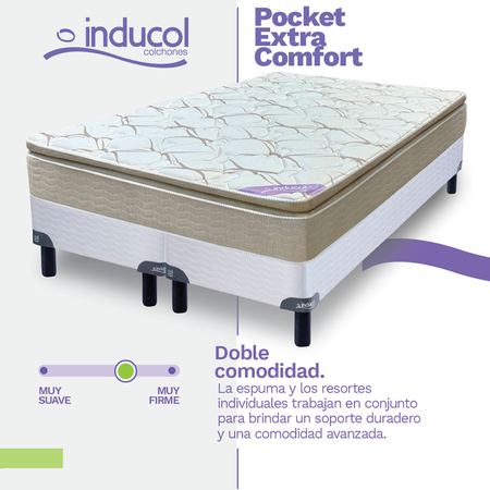Colchon Inducol Pocket Extra Comfort 2 Plazas y Media 140x190cm de Resortes con Pillow Top