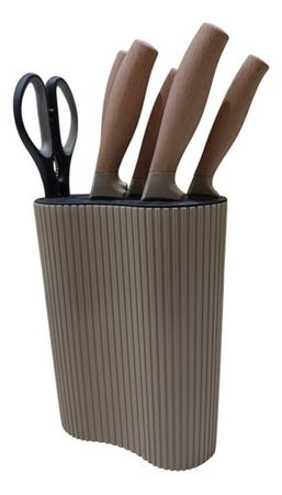 Set Juego 5 Cuchillos Tijera Con Soporte Cocina Chef Marron - Color: Marrón claro
