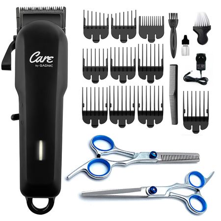 Kit Peluqueria Barberia Cortadora De Pelo S2000 + Tijeras Profesional Gadnic
