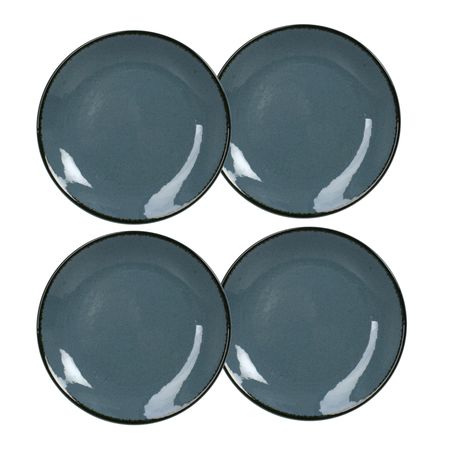Set x 4 Plato Playo 25 Cm Porcelana Flate Filo Envejecido Azul 