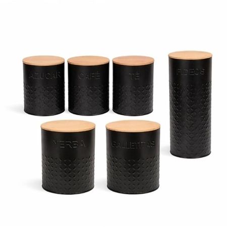 Set 6 Latas Cocina Deco Guardado Bambú Carol Negro