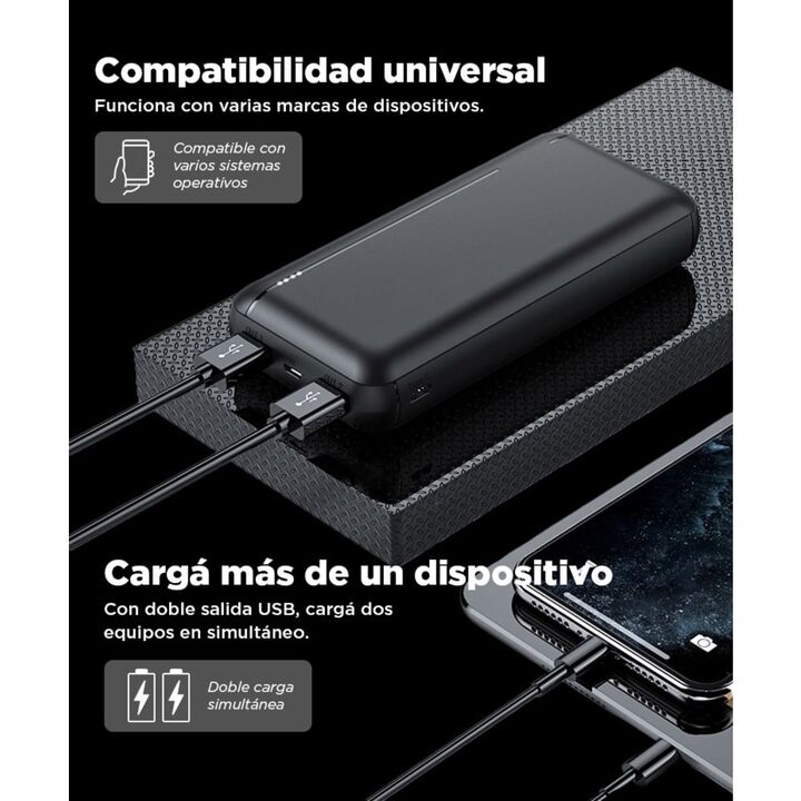 Cargador Portátil Gadnic Batería 25000 mAh Carga Rapida 5V 2A Dual USB Entrada Micro USB C - Vista 4