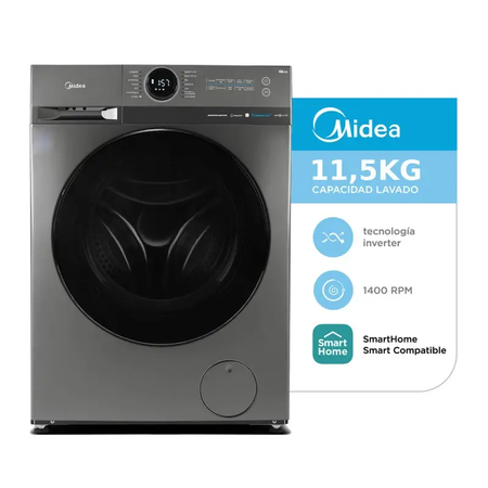 Lavarropas Automatico Inverter Midea 11.5Kg Mf200W115Wb-T-A1 Plata
