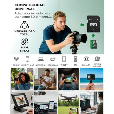 Memoria Micro SD Gadnic 64GB Clase 10 Adaptador Incluido