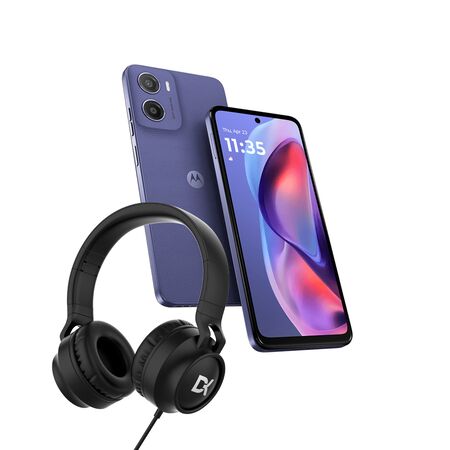 Combo Celular Motorola Moto E15 Lavender 2+64gb + Auriculares Over Ear Vincha USB-C Negro