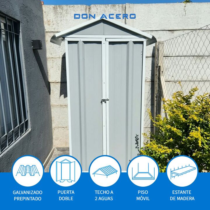 Armario Deposito Galpon de jardin 1x057x2 Gris + piso + estante DON ACERO - Vista 4