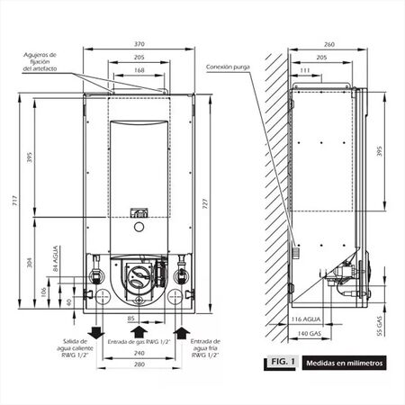 Calefon Volcan 315IRV Tiraje Izquierdo Gas Natural 14L