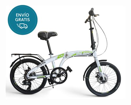 Bicicleta Plegable Fire Bird Curv _Blanco-Verde_Cuadro de acero _Freno a disco _6vel _  Rodado 20”