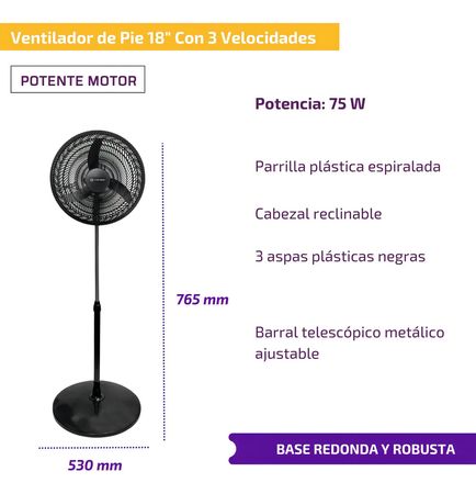 Ventilador De Pie Wbvp18k 18 75w Whitenblack 3 En 1 Estructura Negro Aspas Negro Diámetro 45 cm Material de las aspas Plástico