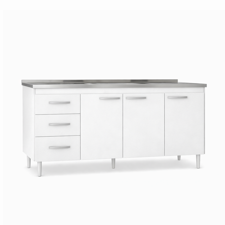 Bajo Mesada 160cm de 3 Puertas y 3 Cajones Blanco Mate Maximo Acapulco SIN BACHA