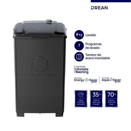 LAVARROPAS DREAN LTDR87SG 8KG BOMBA DESAGOTE ENJUAGUE MANUAL
